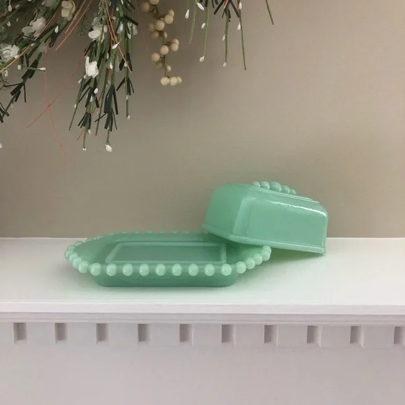 Relisted Featured Vintage Candlewick Light Green Jade Butter Dish 7” - Picture 8 of 13